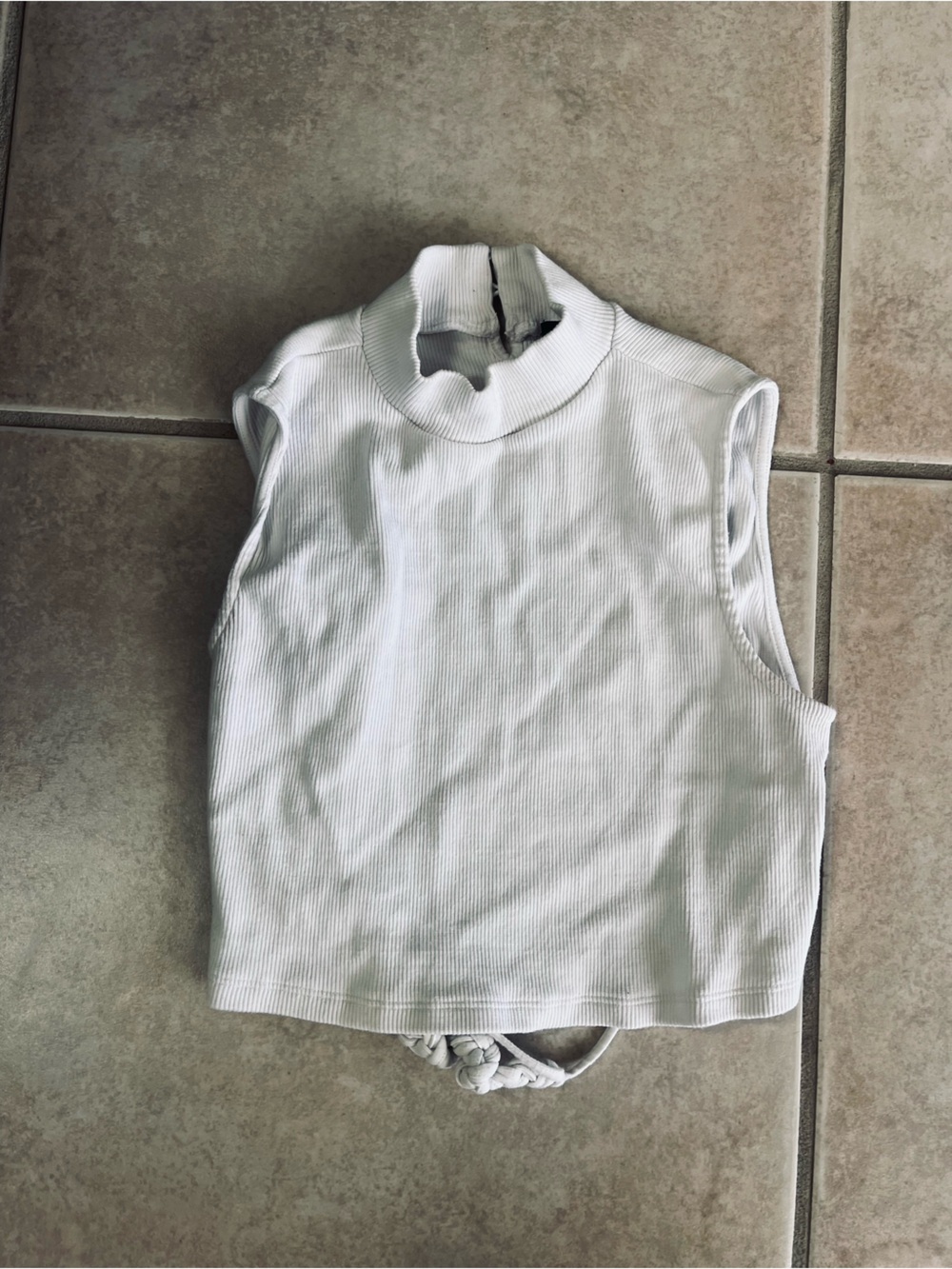 Motel White Ribbed Sleeveless Mock Neck Crop Top